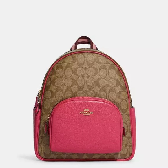 NWT Coach Signature Brown Pink Backpack Court Backpack In Signature Canvas NEW - Picture 1 of 9